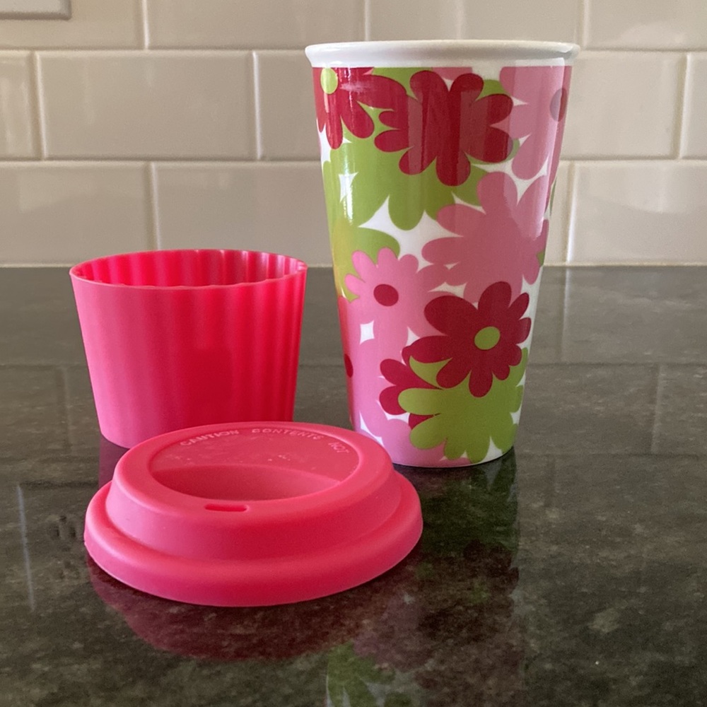 Pink flower tumbler travel mug - Picture 2 of 6